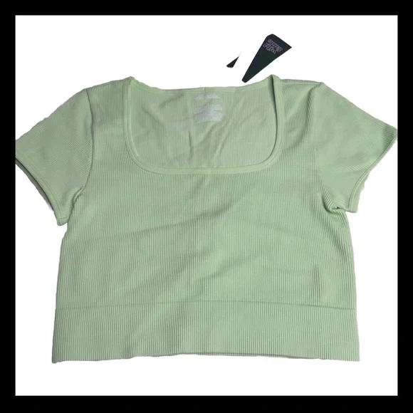 Wild Fable Women's Size M Short Sleeve Seamless Crop T-Shirt Green Neon - Picture 3 of 7